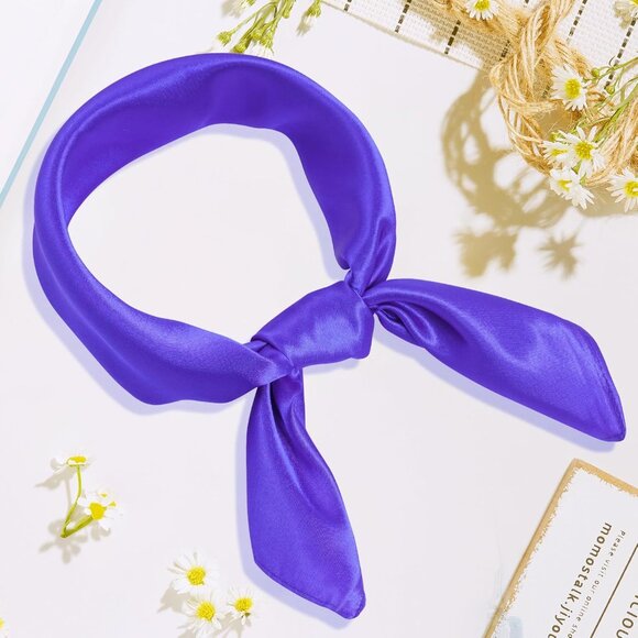 Women Purple Chiffon Square Ribbon Neck Scarf Satin Handkerchief For Halloween - Picture 7 of 7